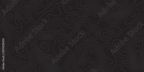 "Abstract dark topographic background with contour lines. Modern elevation map design, black terrain texture. Perfect for technology, mapping, or minimalist graphic themes"