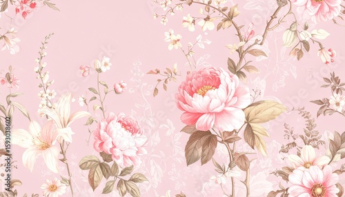 繊細な春の花々のヴィンテージパターン – Elegant Vintage Floral Pattern in Soft Spring Tones