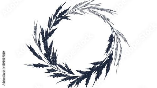 Rice Ear Silhouette Wreath on White