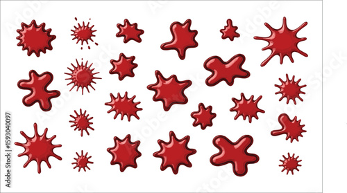 Red liquid splashes splatters drops