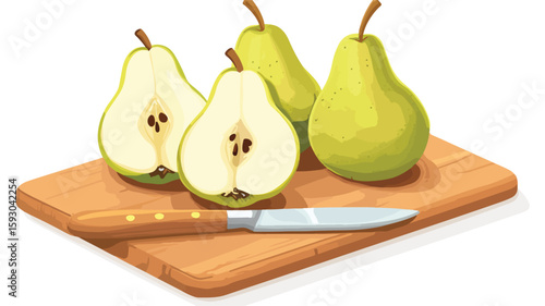 Sliced Green Pears on Cutting Board