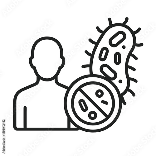 Person with bacteria illustration representing bacterial infection  