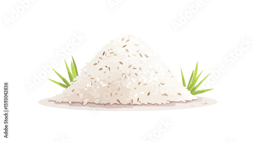 Fresh White Rice Pile on White Background