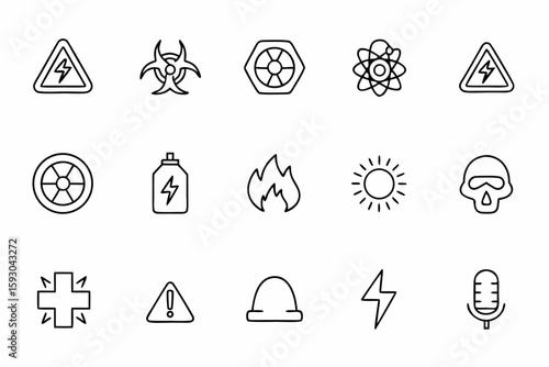 A clear and impactful set of common workplace hazard icons and warning signs—great for signage, safety posters, and awareness campaigns.