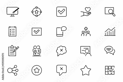 A straightforward set of icons for surveys, polls, and questionnaires—great for research companies, apps, and customer engagement