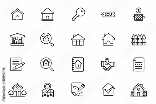 
A clean and professional bundle showcasing core real estate symbols—ideal for listings, brochures, and realtor branding.