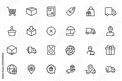 A comprehensive set highlighting online order fulfillment, tracking, and customer experience—ideal for e-commerce platforms and delivery apps.