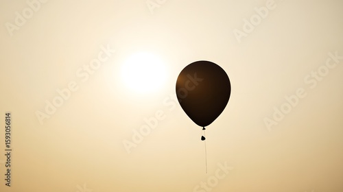 Dark Balloon Silhouette at Sunset Sky
