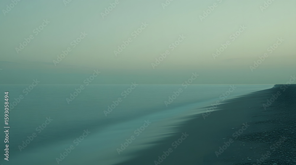 Fototapeta premium Serene Seashore at Dusk Tranquil Ocean Beach Scene