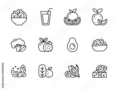 Collection of healthy food icons representing a balanced diet