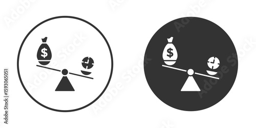 Time and money compare scale icon. Black filled vector illustration. vector logo template