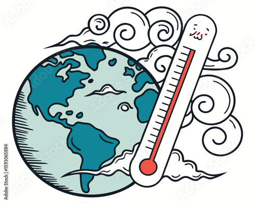 Earth With Thermometer Climate Warming | Global Warming Awareness