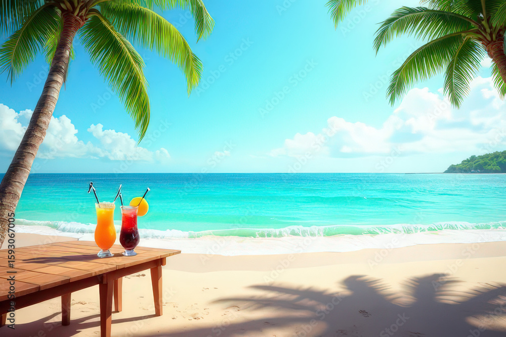 Fototapeta premium tropical beach with coconut palm trees