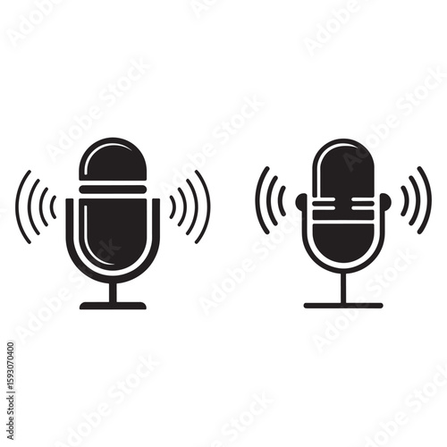 Black microphones with sound waves audio recording