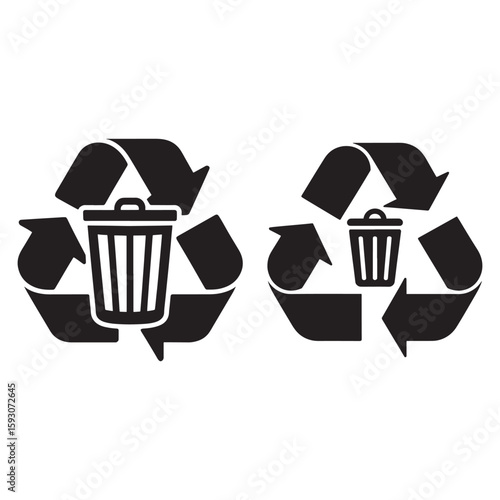 Black recycle symbols with trash cans waste garbage