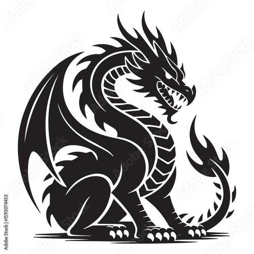 A formidable dragon with wings and scales embodies the power and mystique of mythical creatures, perfect for adding a touch of fantasy to any design