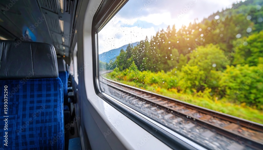 Naklejka premium Train window view of landscape