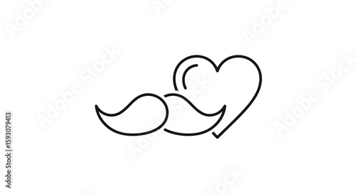Stylized graphic features a mustache intersecting with a heart shape, both rendered with thin, clean black lines on white background.