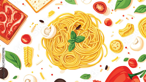 Simple Spaghetti Pasta on White Background