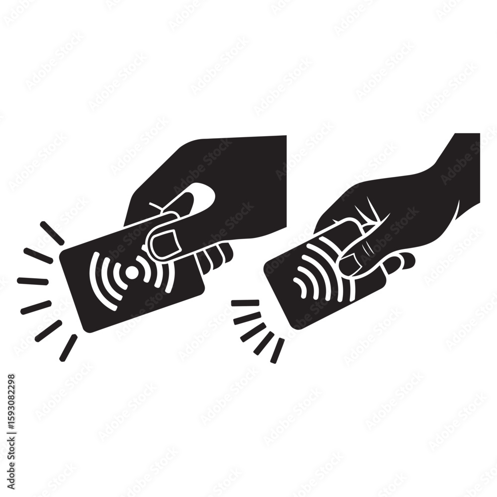 Obraz premium Hand holding contactless payment card with radio waves vector