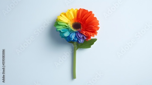 Vibrant Rainbow Gerbera Daisy Flower on Light Blue Background