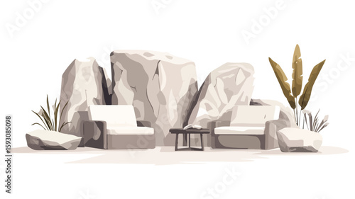 Paleontological Stone Furniture on White Background