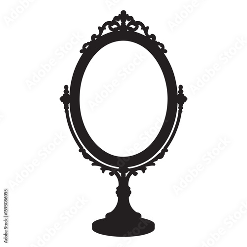 Ornate oval tabletop mirror silhouette decorative