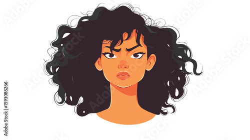 Stressed woman with curly hair portrait