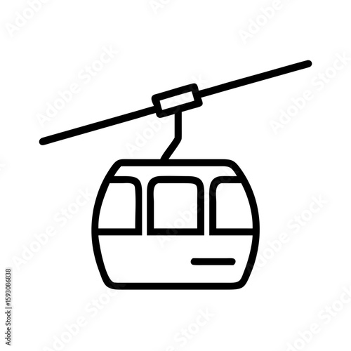 Cable car in the mountains, minimalistic outline, black and white colors, transportation concept