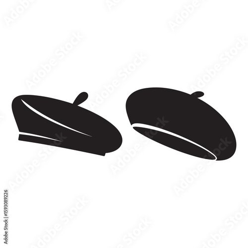 Two black berets on white background headwear fashion