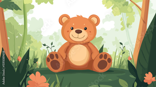 Serene Teddy Bear in Woods Scene
