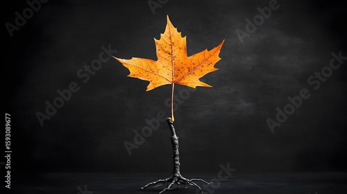 Single Autumn Maple Leaf on Dark Background Minimalist Photography