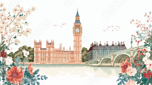 Big Ben Architecture Toile Wallpaper