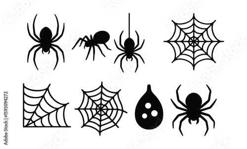 Silhouette spiders and webs collection with iconic arachnid designs
