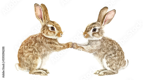 Rabbit watercolor painting shaking hands