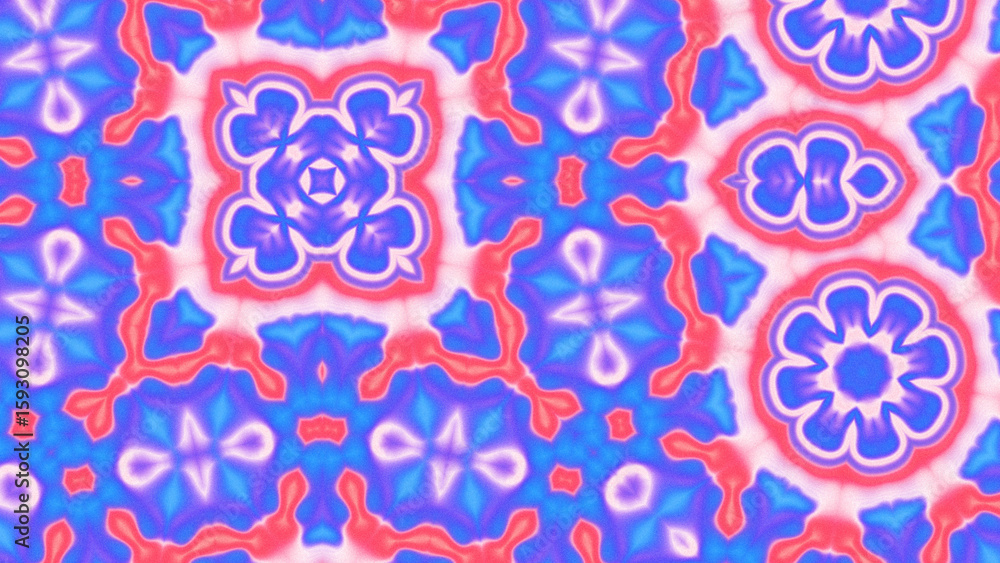 Fototapeta premium Abstract Radiant Burst with Soft Grain Texture, Symmetrical Glow Pattern in Psychedelic Style, Radiating Circular Abstract with Subtle Noise, Kaleidoscopic Starburst with Gradient Flow
