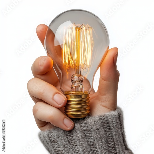 Hand-Held Lightbulb: A Cozy Modern-Vintage Lighting Design on White Background for Comforting Home Decor and Inspiration