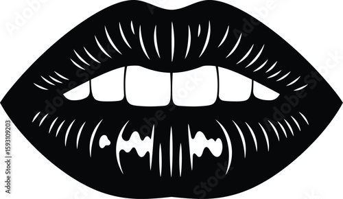 Full Human Lips with Teeth Silhouette - AI Generative
