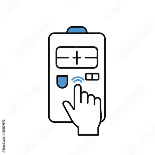 Hand presses a button on a remote control, activating its function