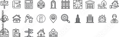 Set of  24 Education and Learning Line Style Icons – School, University, Textbook, Online Study Vector Illustration