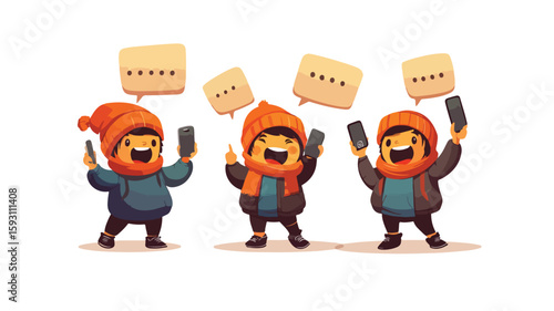 Protester characters on mobile phone illustration