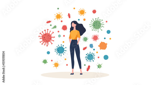 Female character surrounded by germ virus