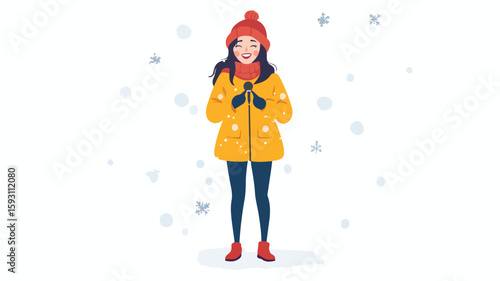 Female Weather Reporter in Snowy Environment