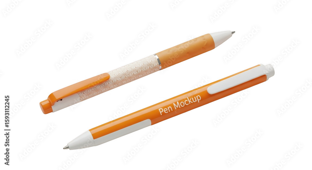 Two orange and white pens are displayed, ready for branding and customization, isolated on a transparent background Two orange and white pens are displayed, ready for branding and customization, isolated on a transparent background