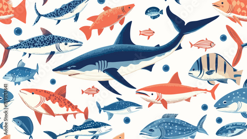 Sea creatures seamless vector pattern
