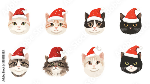 Adorable Christmas cat head vector collection