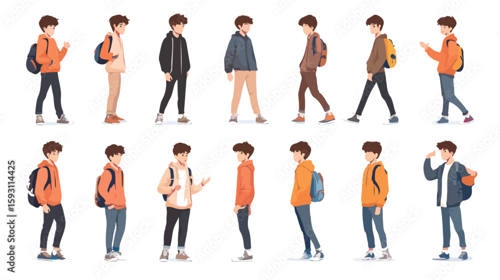 Fototapeta premium Teenage Male Character Vector Illustration Set