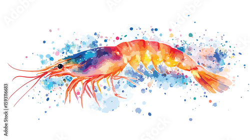 Colorful shrimp watercolor illustration