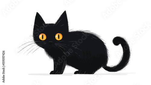 Vintage Black Cat Illustration Wide Angle