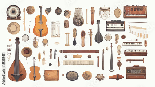 Vintage Musical Instruments Collection Set